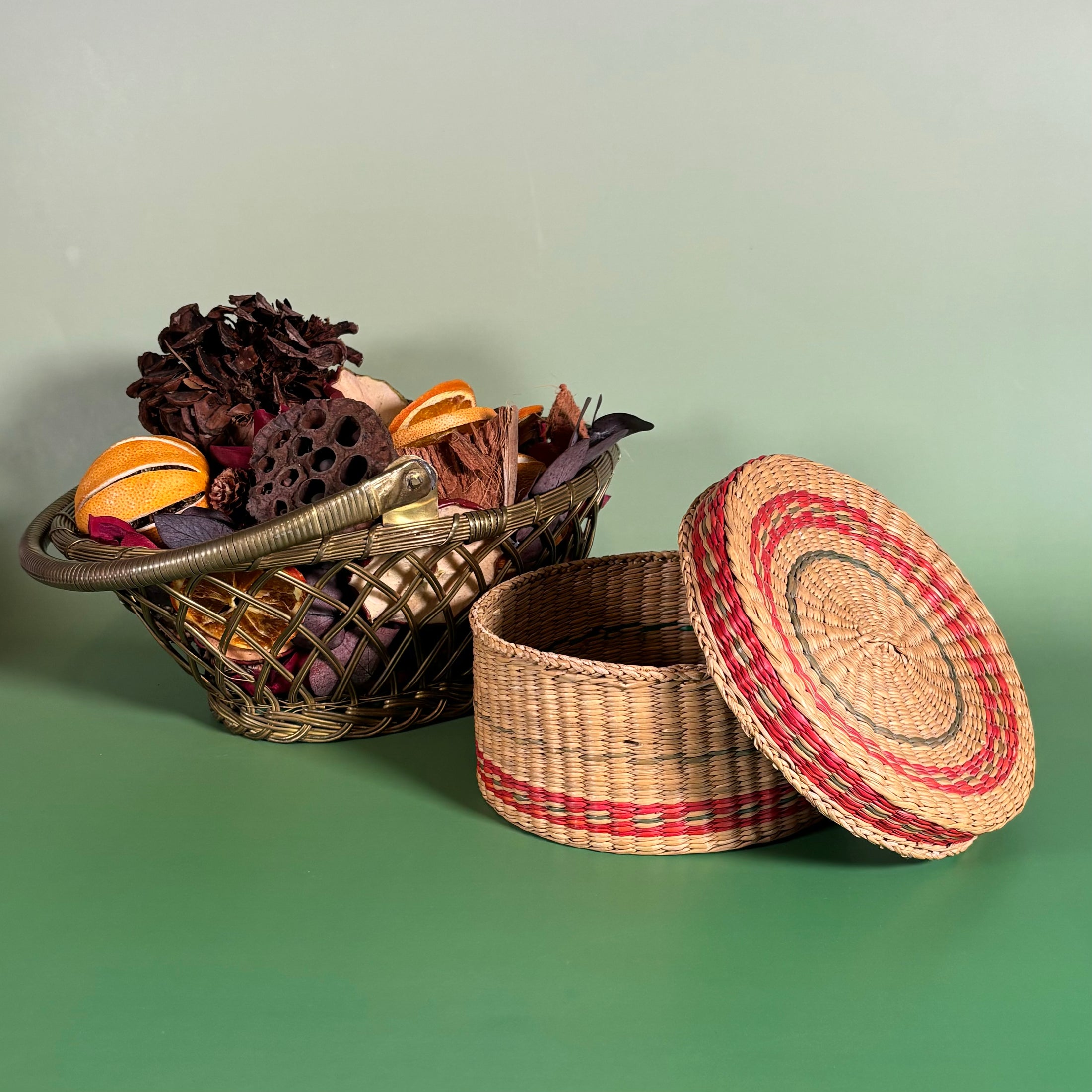 Vintage Woven Sweetgrass Basket and Lid