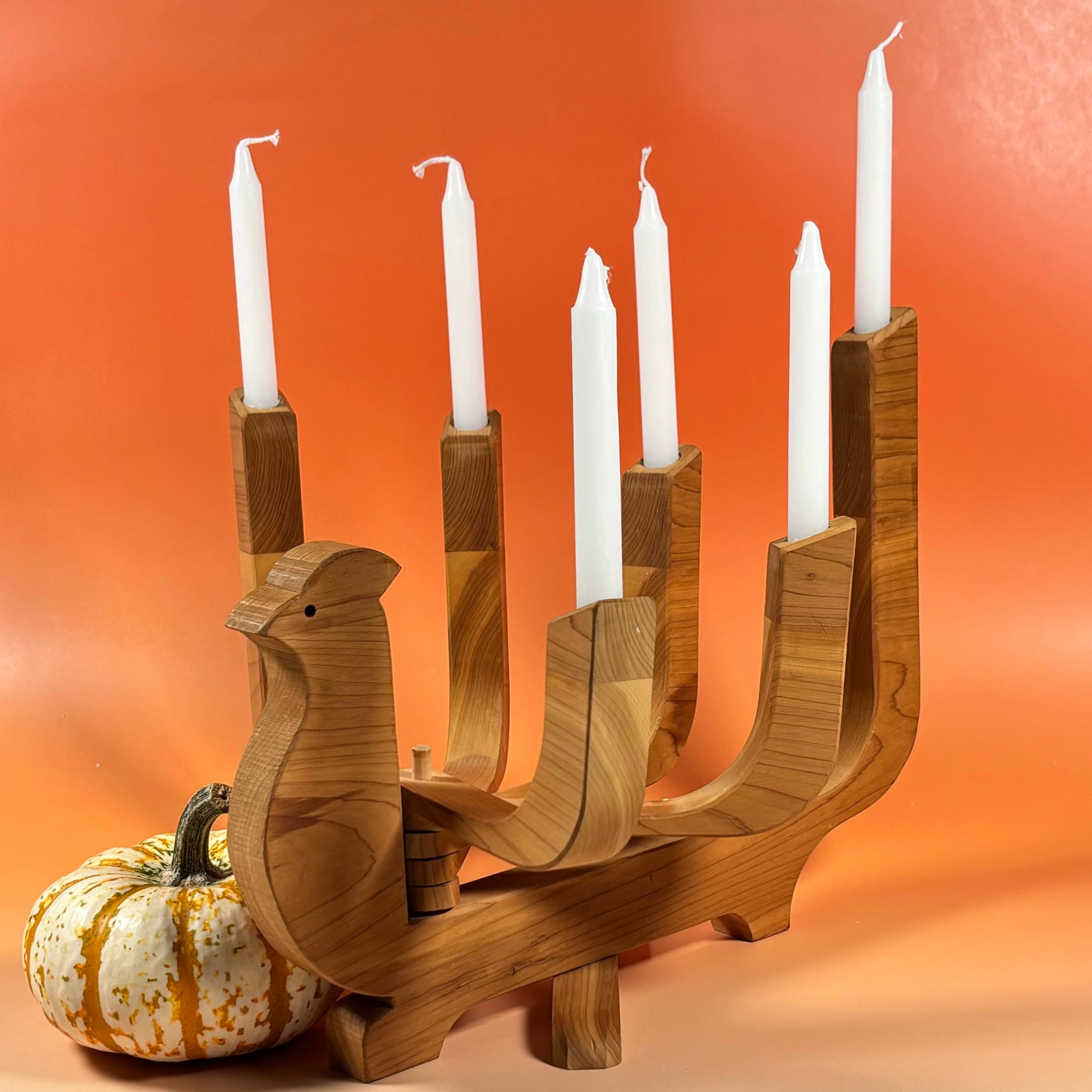 Vintage Handcrafted Wooden Folding Bird 6 Candle Holder