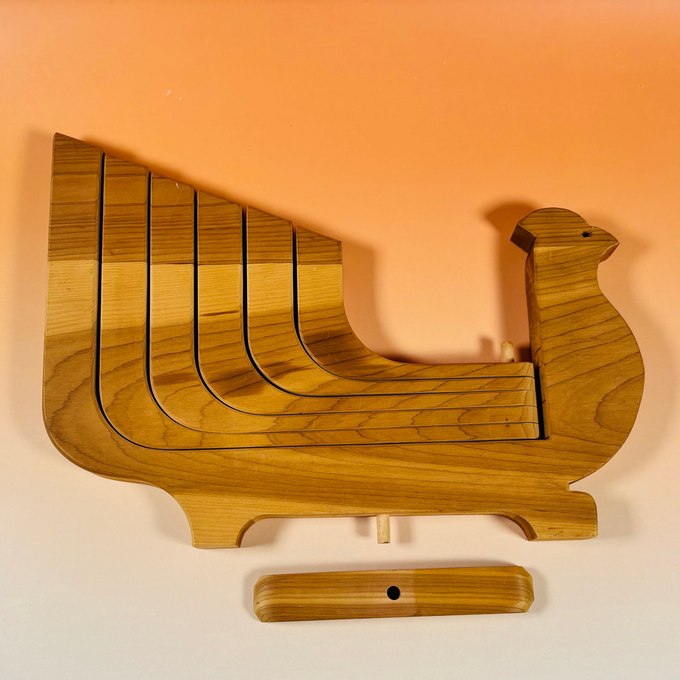 Vintage Handcrafted Wooden Folding Bird 6 Candle Holder