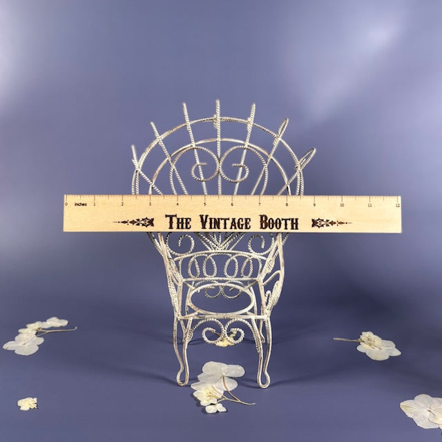 Vintage Distressed White Iron Miniature Peacock Chair Plant Stands - Set of 2