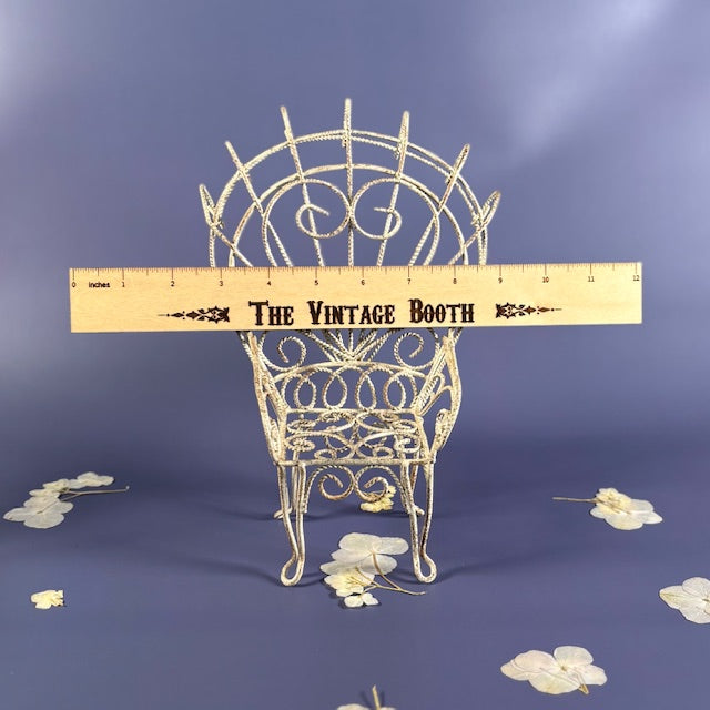 Vintage Distressed White Iron Miniature Peacock Chair Plant Stands - Set of 2