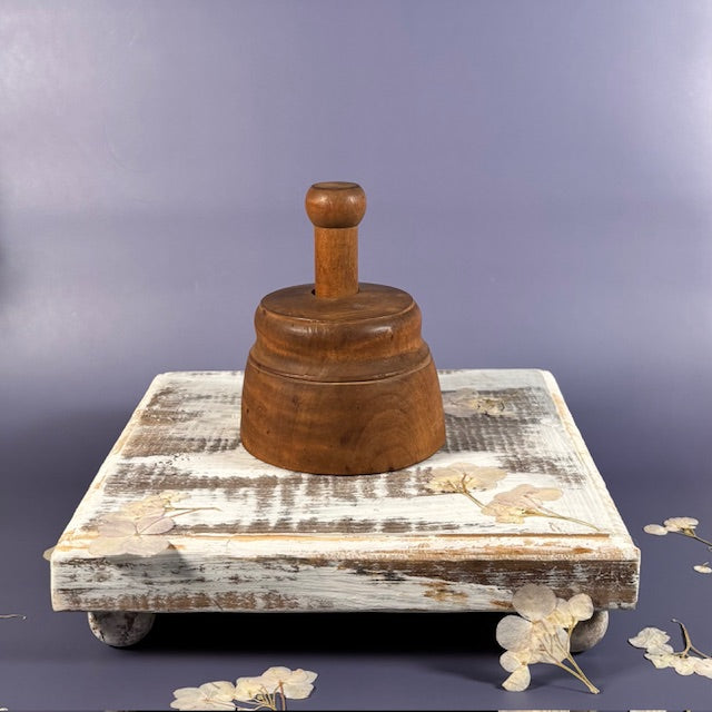 Vintage Farmhouse TreenWare - Large Butter Mold with Carved Pineapple and Fronds - Circa 1800's