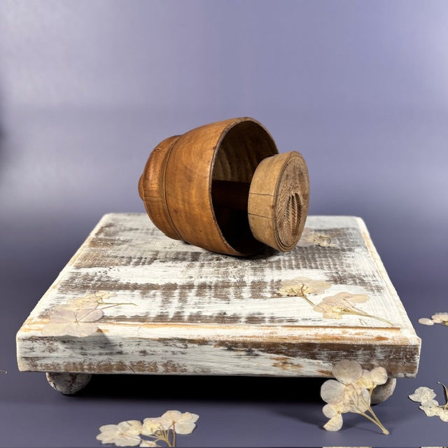 Vintage Farmhouse TreenWare - Large Butter Mold with Carved Pineapple and Fronds - Circa 1800's