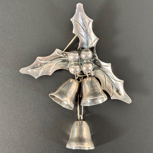 Vintage 1960's Taxco Mid Century Modern Sterling Silver Christmas Bells Brooch