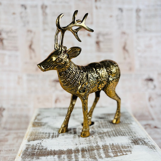 Large Solid Brass Vintage MCM Reindeer