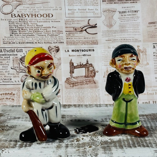 Circa 1940's-50's Set of Baseball Player and Umpire Salt and Pepper Shakers - Original Humor Style