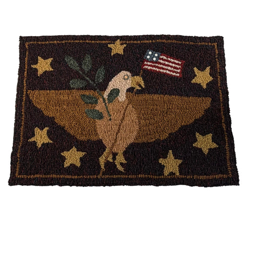 Hand Hooked Rug/Wall Hanging - Eagle w/Flag - Signed Nancy Williams