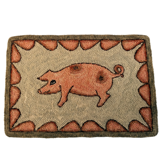 Hand Hooked Rug/Wall Hanging - State Fair Pig - Signed Sharon Richmond