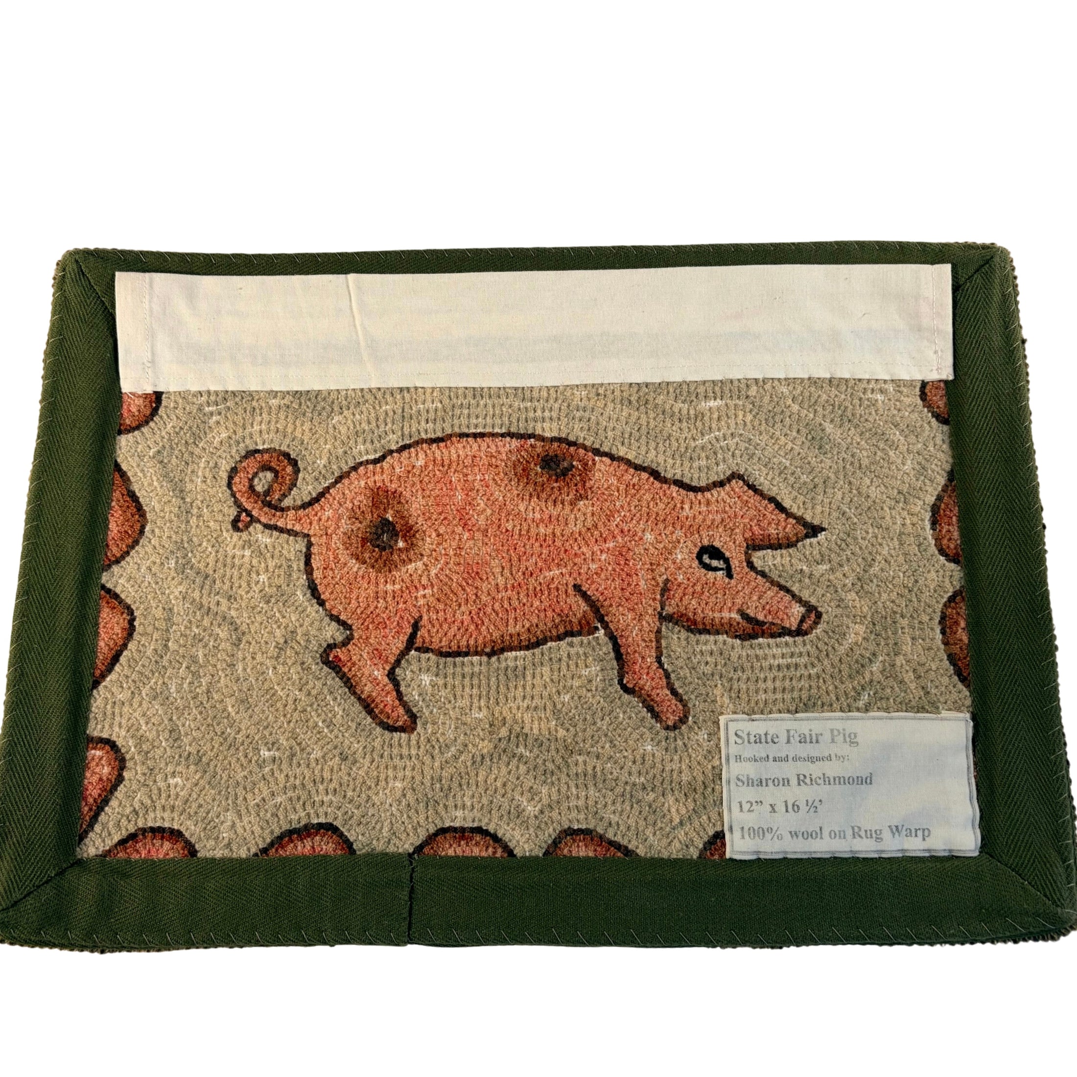 Hand Hooked Rug/Wall Hanging - State Fair Pig - Signed Sharon Richmond
