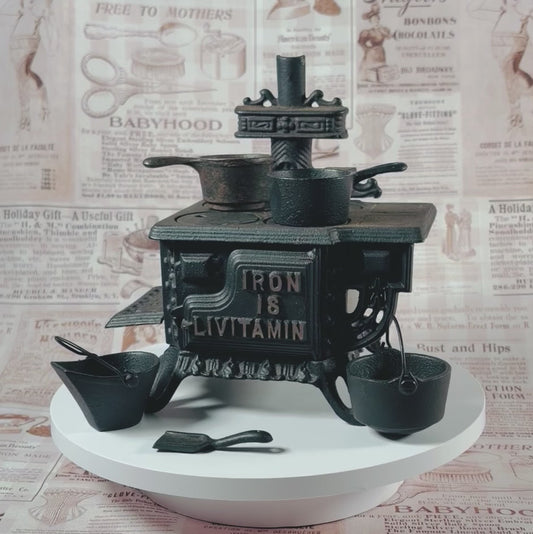 Vintage Salesman's Miniature Queen Brand Cast Iron Stove - Circa 1960's