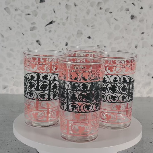 Mid Century Modern Anchor Hocking Tumblers in Ivy Scroll Pattern - Set of 4