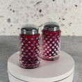 Load and play video in Gallery viewer, Vintage MCM Fenton Cranberry Opalescent Hobnail Salt and Pepper Shakers
